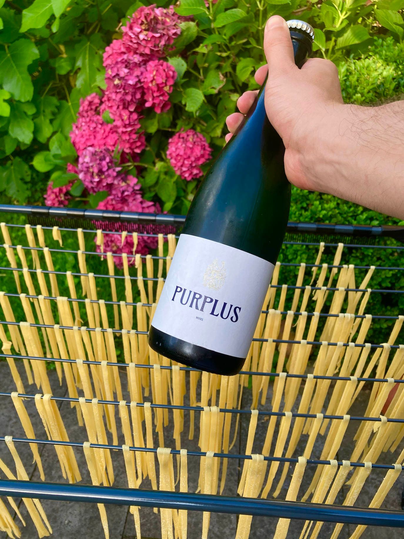 Pet-Nat-Pasta: Pasta mit Knoblauch, Zitrone, Olivenöl, frischer Chili und Pecorino & Pet-Nat Riesling